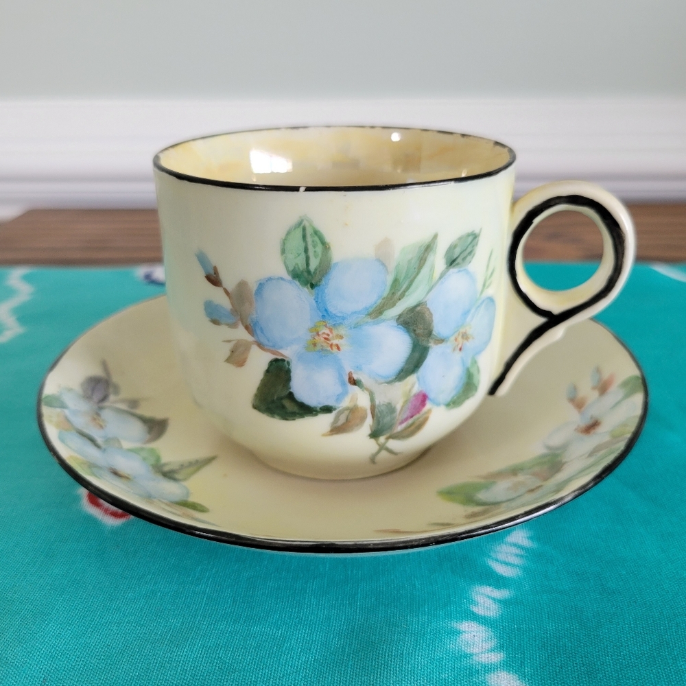 Vintage Handpainted Cup, Blue Flowers, Made in Germany